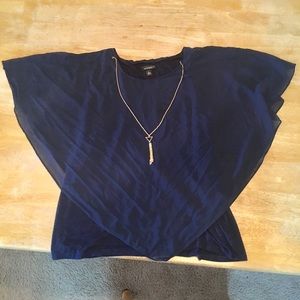 Navy Blue Blouse (XL) B Design with gold necklace
